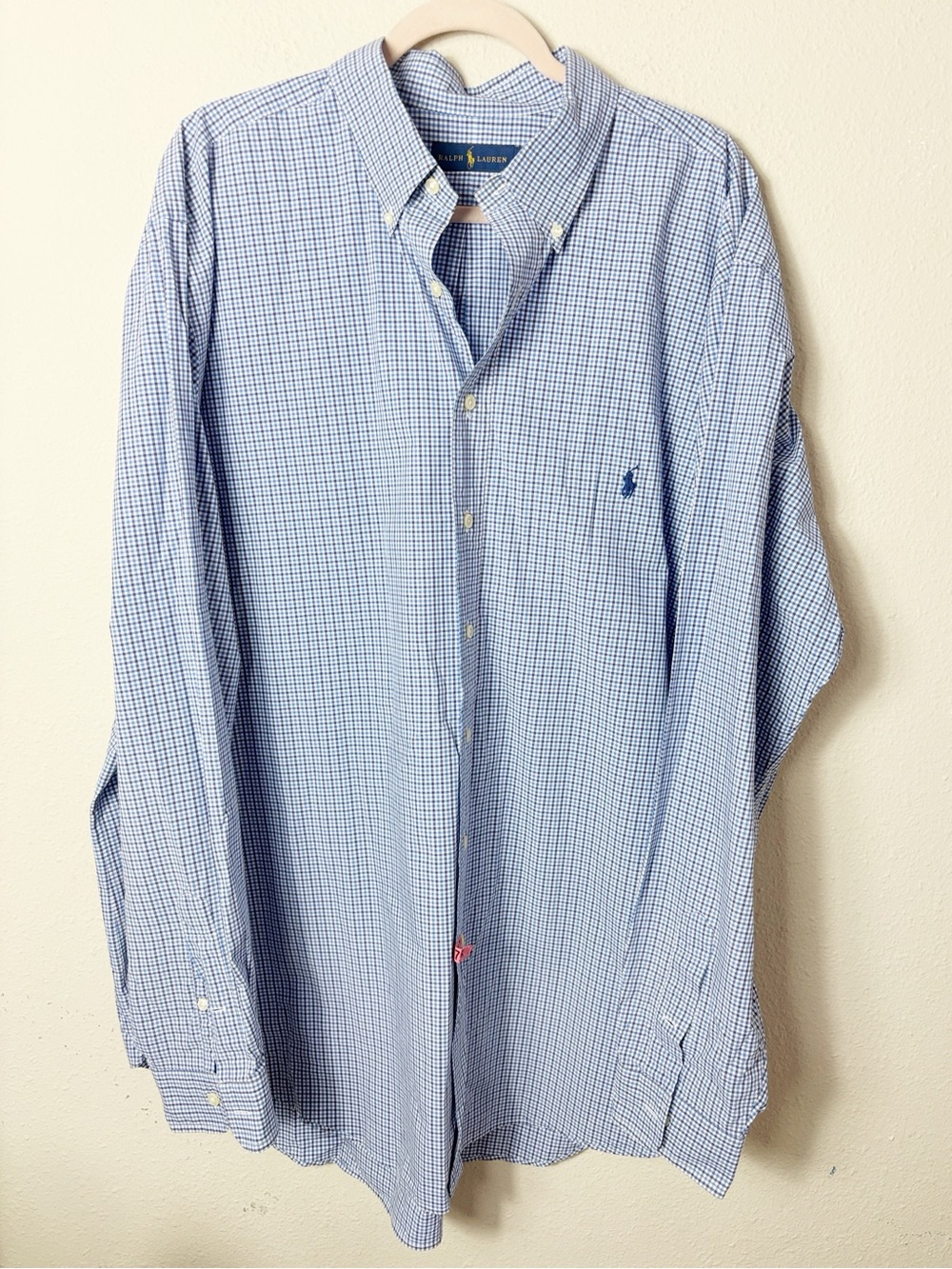 Ralph Lauren Blue White Gingham Checkered Long Sleeve Button Down Shirt Sz 2XLT